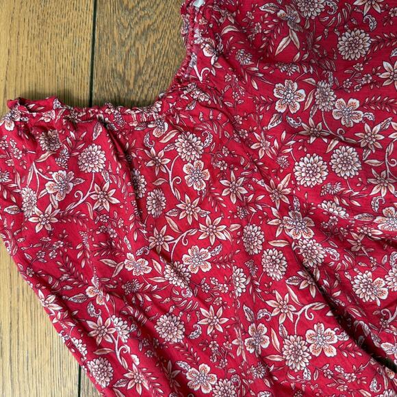 Boho Floral Shirt SZ 3X Red White Peach Balloon Sleeves Elastic Neck Line Airy - Picture 5 of 6